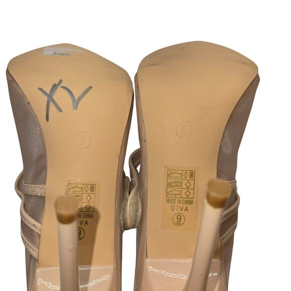 Shoes 9 Light Pink Closed Toe High Heel Pump Stiletto Side Mess - Picture 5 of 6